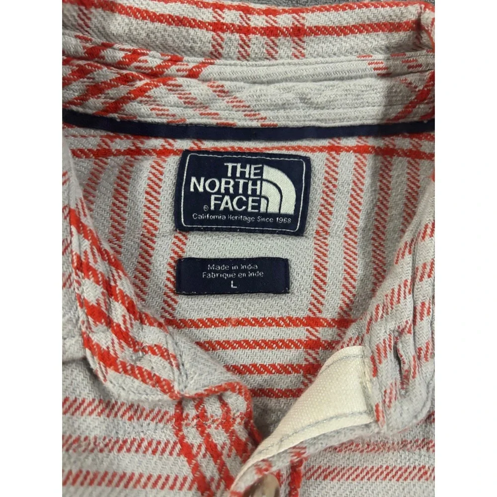 The North Face Mens Large Grey Red Plaid Flannel Button Up Shirt L Cotton